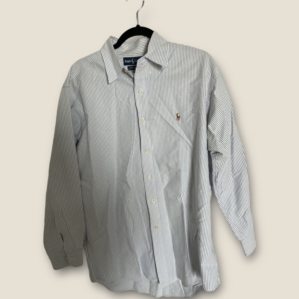 Ralph Lauren Shirt Men's 16-33 Yarmouth‎ 100 Cotton Oxford Top Stripes Blue ✅